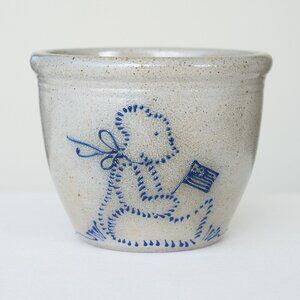 Vintage ELDRETH Pottery Planter Salt Glaze Patriotic Bear American Flag USA 1996